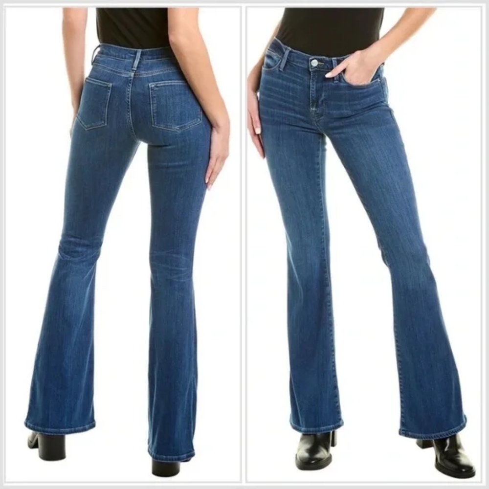 FRAME Le High Waist Flare Jeans in Century Blue Size 30 *hemmed*